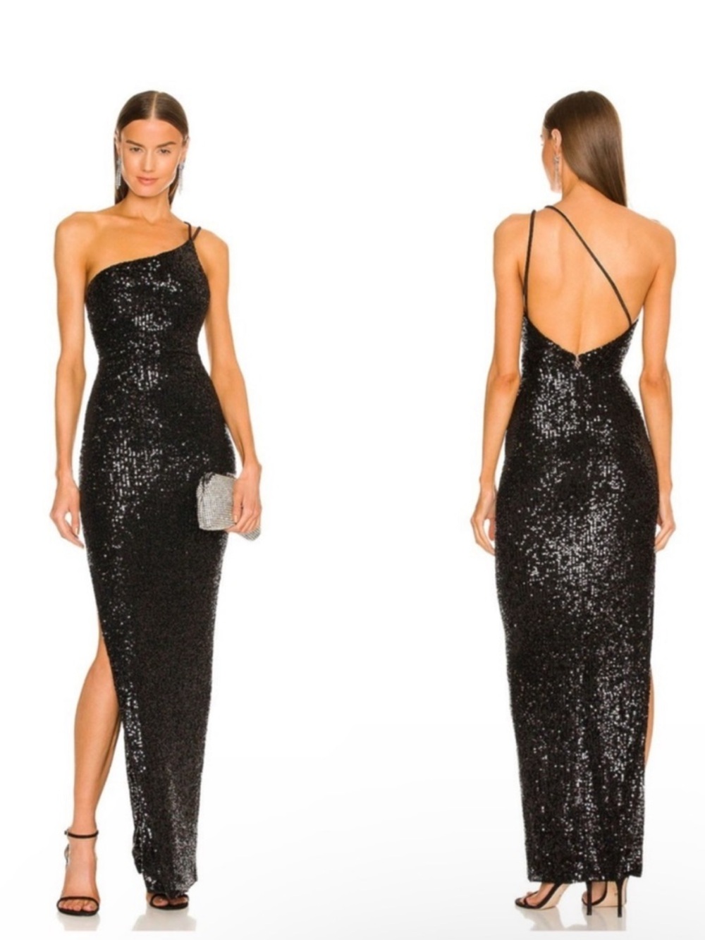 Nookie Black One-Shoulder Sequin Gown